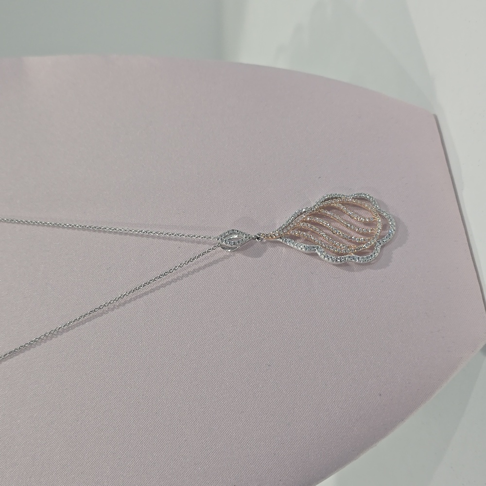✅ 925 Silver 2-Tone Rose & White Gold CZ Drop Pave Diamond Pendant + 18" Chain